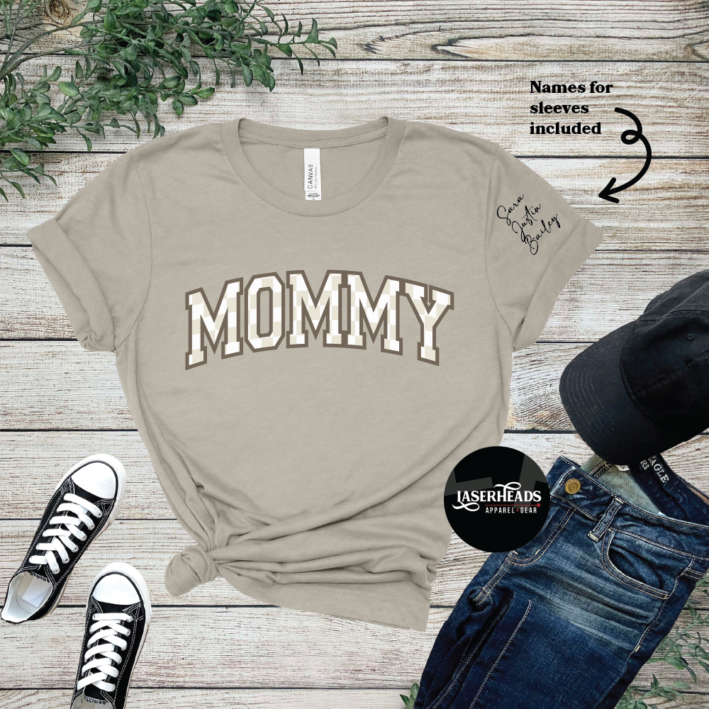 Checkered Mama Grandmother Custom T Shirt with Sleeve Names