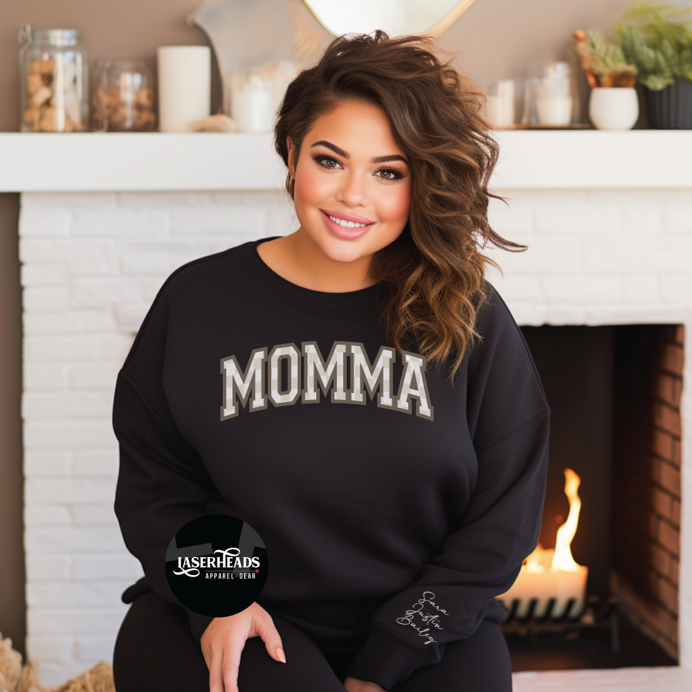 Checkered Mama Custom Sweatshirt with Sleeve Names