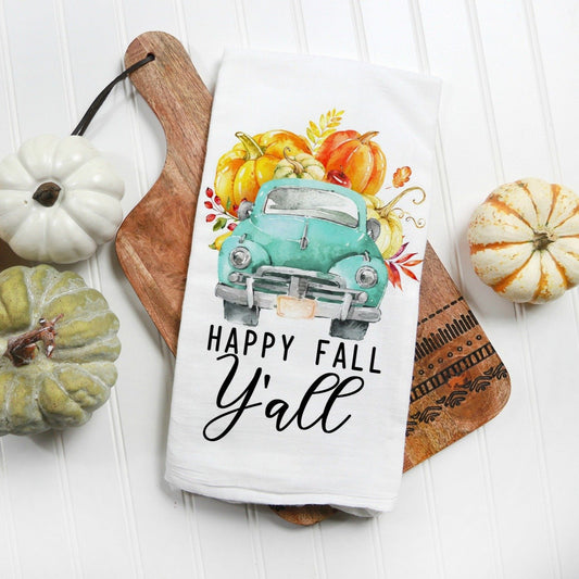 Happy Fall Y'all Harvest Truck Kitchen Towel